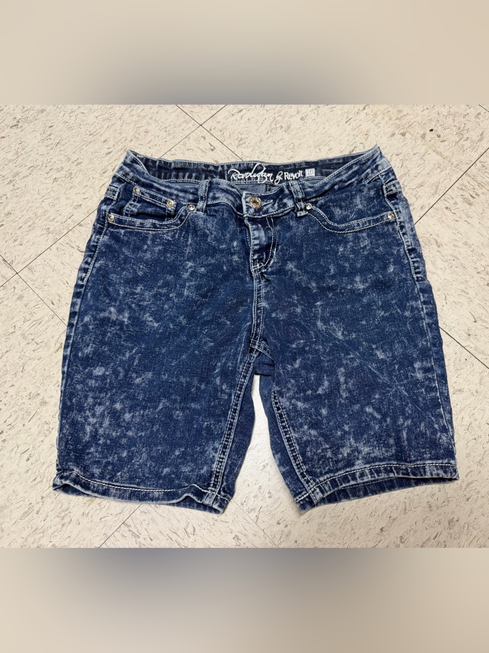 Revolution Acid-Wash Denim Shorts - Dark Blue